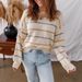 Women's Casual Color Block Striped Long Sleeve Oversized Sweater - Soft Cotton Blend Knitwear, Relaxed Fit, Round Neck, Fall Fashion Essential_voghion.com