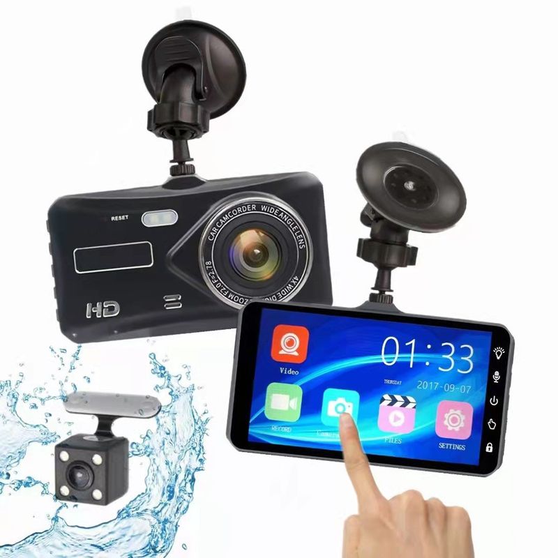 Cámara de salpicadero 1080P de 4 pulgadas con visión trasera HD, grabación dual frontal y trasera, pantalla táctil DVR, gran angular_voghion.com
