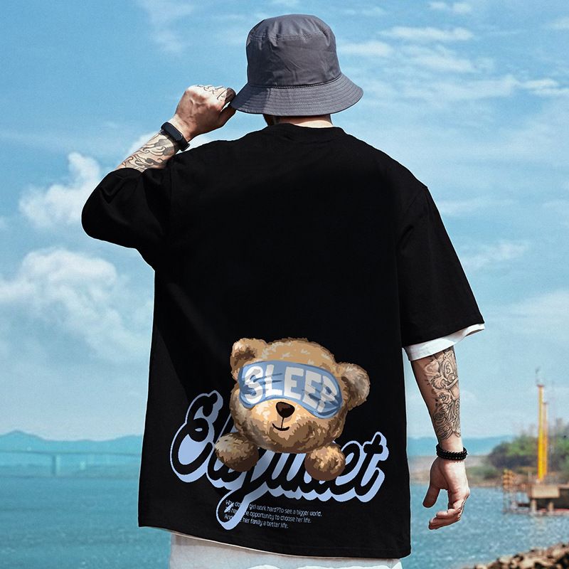 C&J Bär T-Shirt Kurzarm Herren Ins Trend Lockere Herrenbekleidung Große Größe Plus Übergröße Halbarm_voghion.com