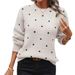 Maglia in maglia jacquard a pois - Comoda maglia a maniche lunghe con scollo rotondo per donna (bianco/grigio ardesia/kaki/rosa/verde, S/M/L/XL)_voghion.com
