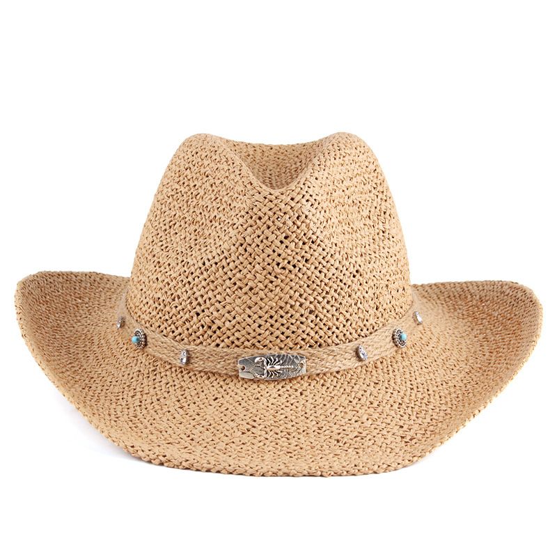 Foreign trade cross-border hat wholesale customized men's and women's unisex western cowboy straw hat outdoor travel sun protection hat_voghion.com