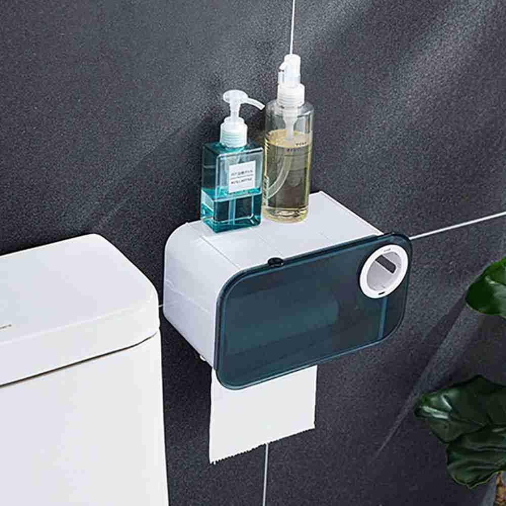 Waterproof Tissue Box For Bathroom Portable Toilet Paper Holder Punch-Free Roll Paper Dispenser With Garbage Bag Organizer_voghion.com