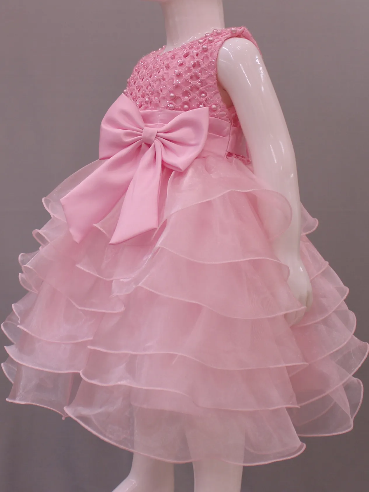 Mother & Kids new style girl flower princess dress bow beaded baby dress flower girl wedding dress tutu skirt_voghion.com