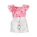Completo estivo da 3 pezzi per mamma e bambini, top a maniche corte con stampa a pois e gonna con cintura in vita (rosa, 90-130 cm)_voghion.com