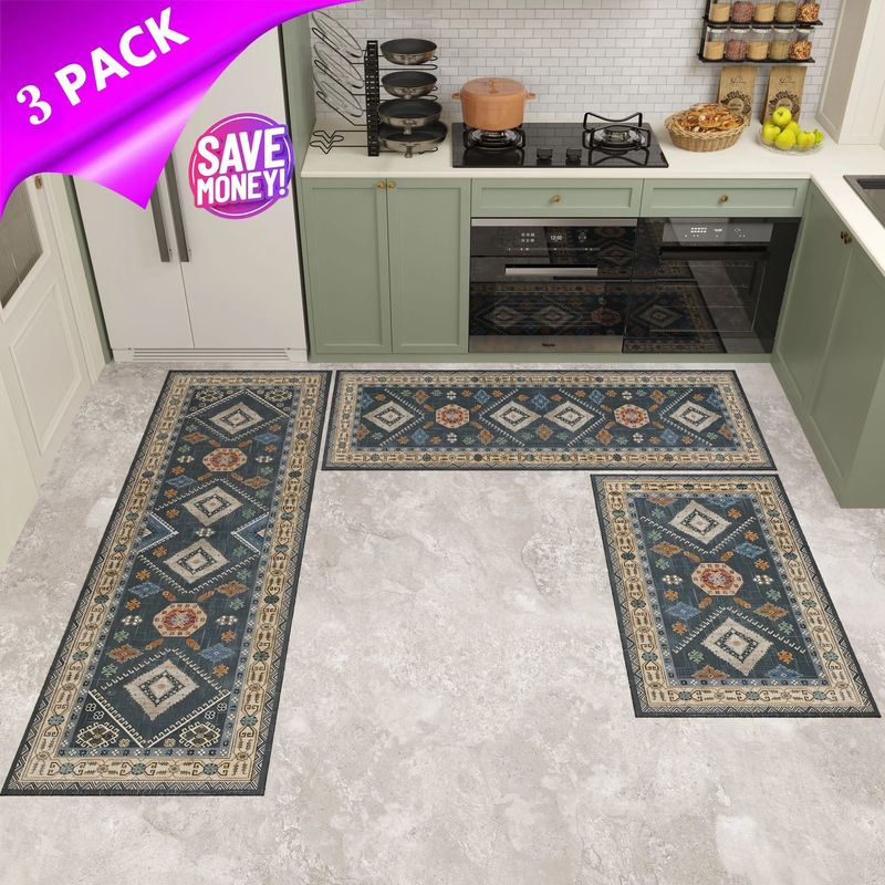 Kitchen Rugs Sets Of 3, Kitchen Floor Mat Carpet, Washable Non Slip Kitchen Runner Rug, Boho Farmhouse Hallway Doormat For Home Decor_voghion.com