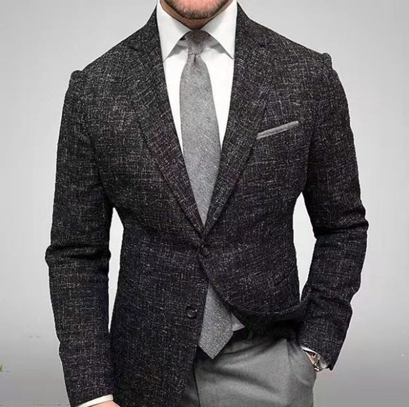 Veste de costume à manches longues et revers à carreaux pour homme, nouvelle collection, costume décontracté populaire pour homme_voghion.com