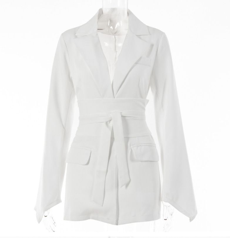 Women's Slim Fit Blazer Jacket - Elegant Solid Color Office Wear, Casual Spring Summer Outfits With Waist Cinching Design_voghion.com