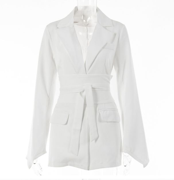 Women's Slim Fit Blazer Jacket - Elegant Solid Color Office Wear, Casual Spring Summer Outfits With Waist Cinching Design_voghion.com