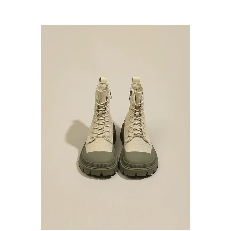 Luji Authentic High Top Canvas Shoes Women S Autumn New Thick Soled Thin Section British Fashion Cool Short Tube Martin Boots_voghion.com