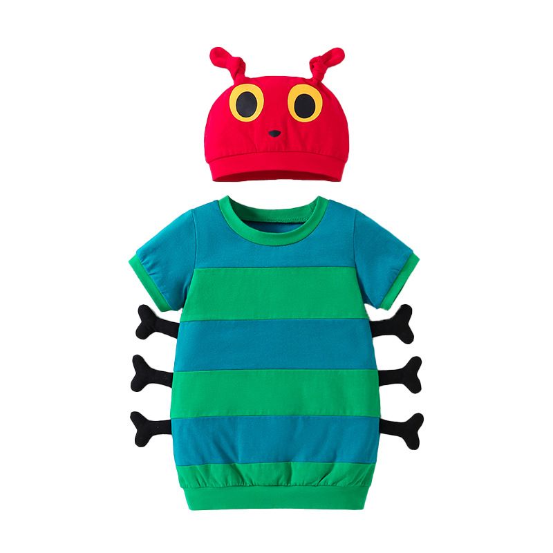 Vestiti per neonati a forma di bruco con cappuccio, a maniche corte, a forma di cartone animato, per bambini di 0-3 anni_voghion.com