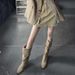Pleated Slouch For Women New New Thin High Tube Western Chunky Heel Pull-On Riding Boots_voghion.com