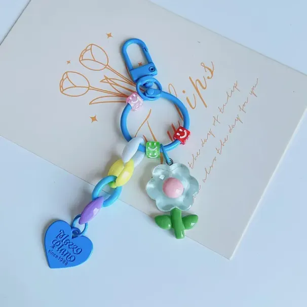 Portachiavi con fiore 3D in acrilico INS Sweet con perline color caramella e ciondolo per borsa con foto, stile coreano._voghion.com