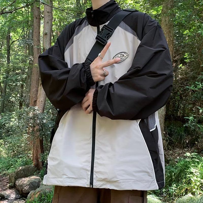 Contrast Color Sports Summer Youth Stand Collar Sun Protection Clothing_voghion.com