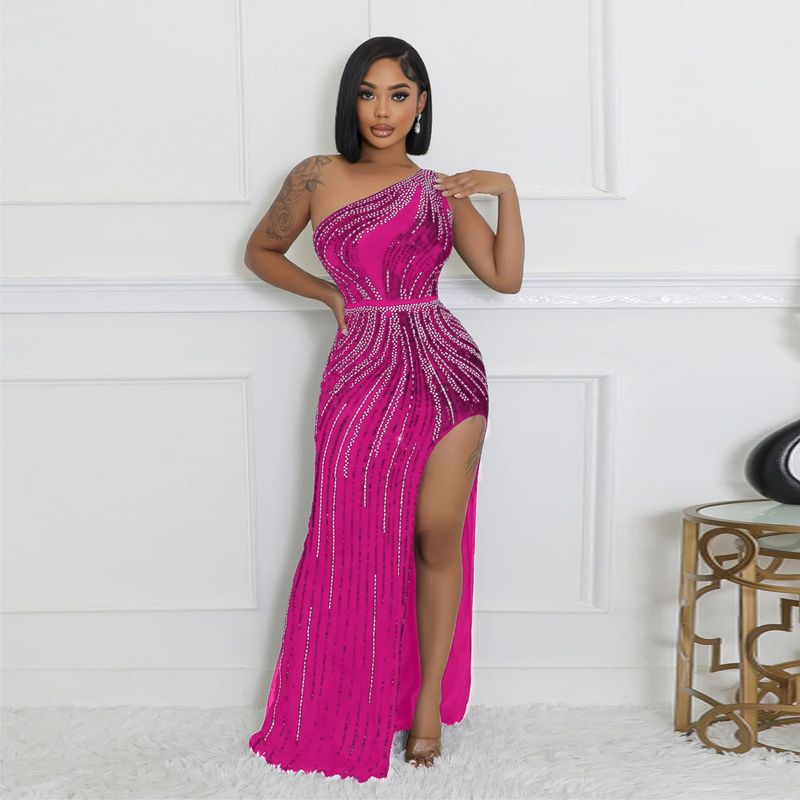 Women's Clothing new style fashionable sexy off-shoulder hot diamond high slit evening dress _voghion.com