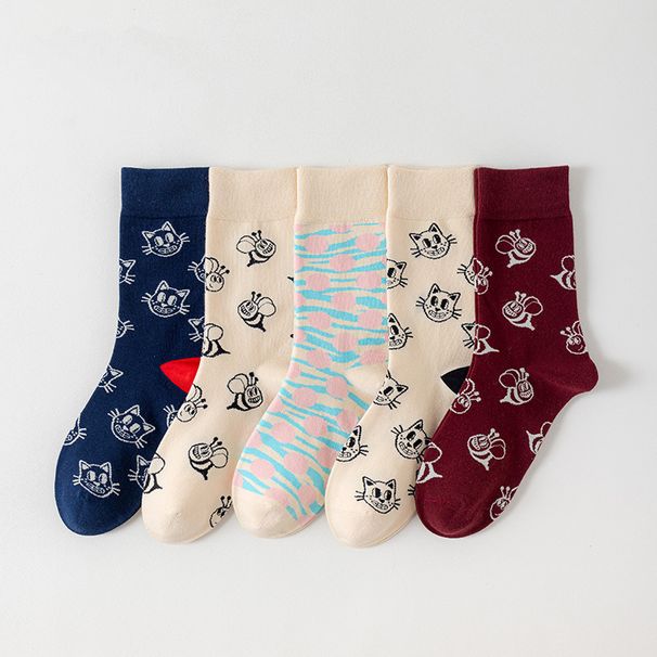 5 paar damessokken met ronde hals, katoenen sokken in casual stijl voor de lente en herfst, effen sokken voor alle seizoenen_voghion.com