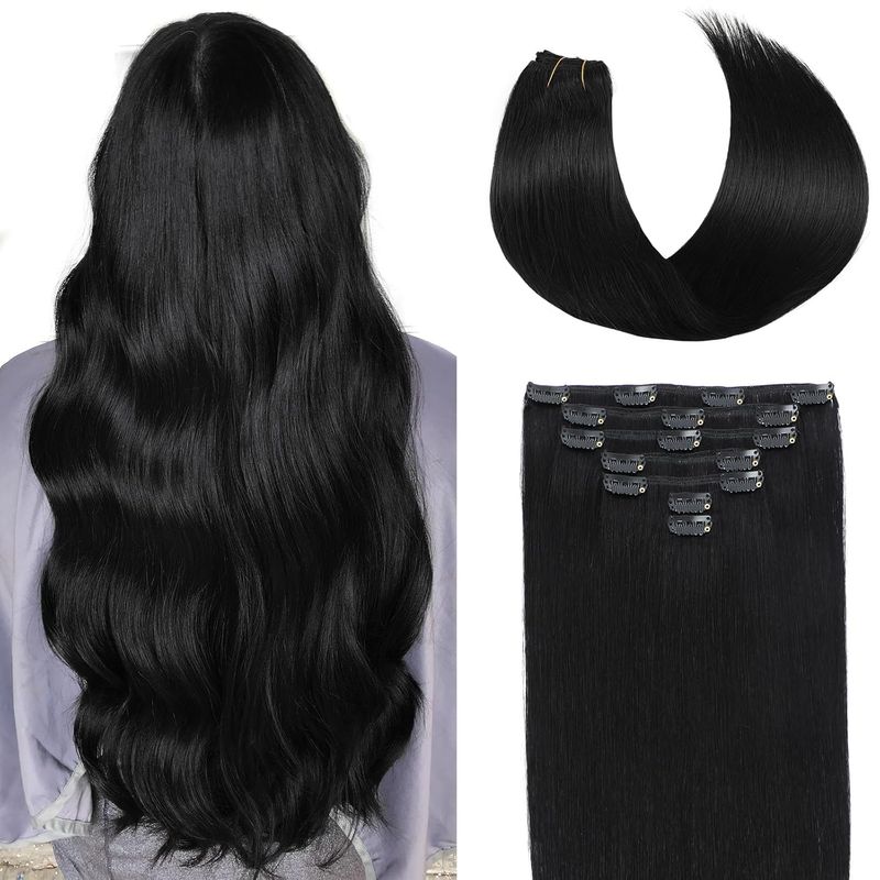 Clip In Hair Extensions Real Human Hair: Natural Soft Straight, Invisible Clip, Instant Volume/Length, Easy To Apply, Heat-Stylable For Women Girls_voghion.com