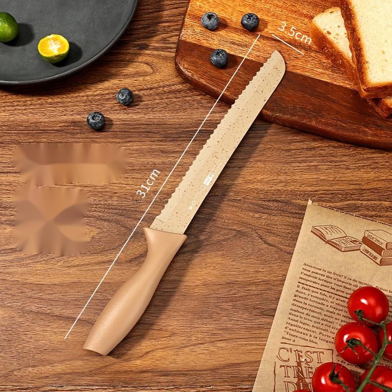 Stainless Steel Serrated Bread Sandwich Cutter Cake Slicer Non-Drip Bagel Toast Set With Knife Cover_voghion.com