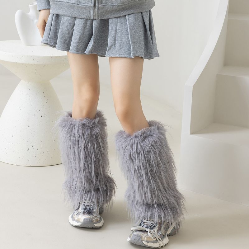 Voyage Autumn Winter White Fur Sock For Women Thickened Plush Hot Girl Subculture Fleece-Lined Cold-Proof Leg Warmers Boot_voghion.com