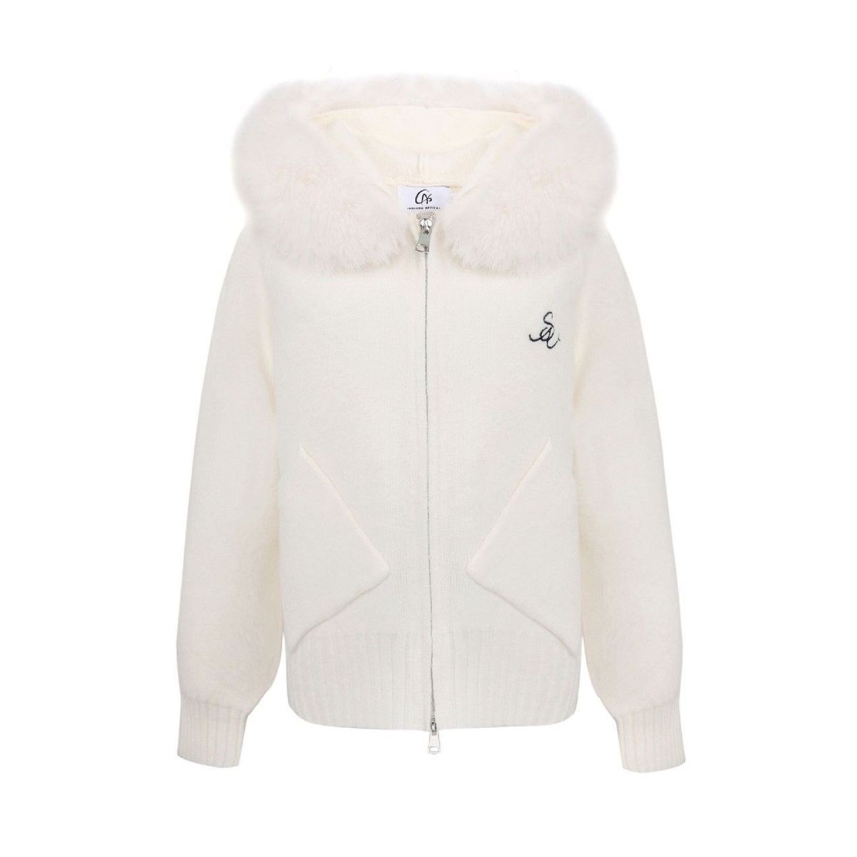 Casaco cardigã feminino de tricô com capuz e gola de pele macia e delicada, novo modelo folgado e versátil com zíper para o outono._voghion.com