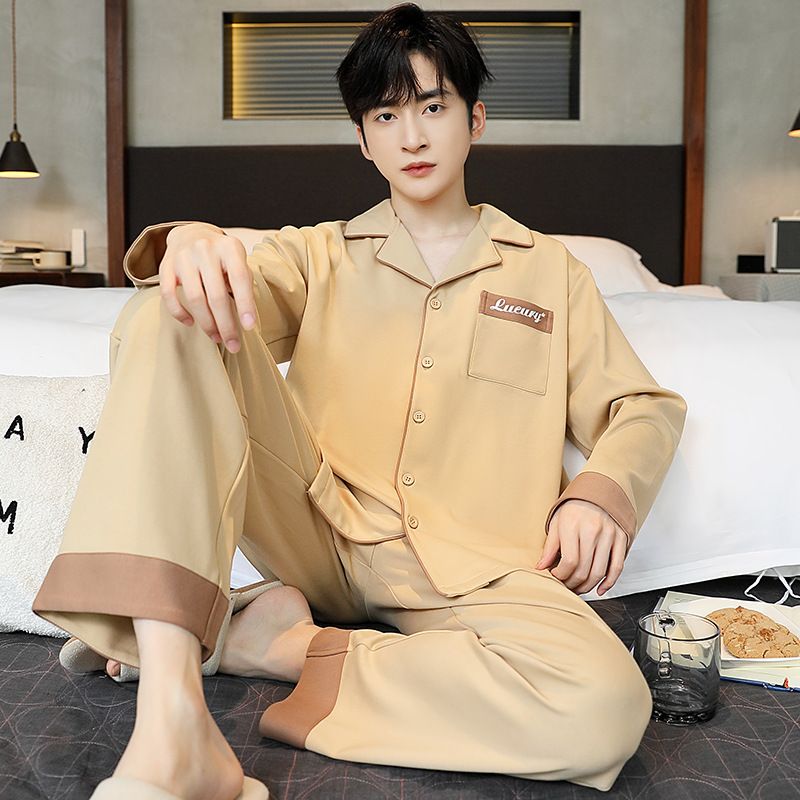 Pyjama pour homme, styles printemps et automne, vêtements de maison à manches longues tout en pur coton, été 2023, nouvel ensemble fin pour_voghion.com