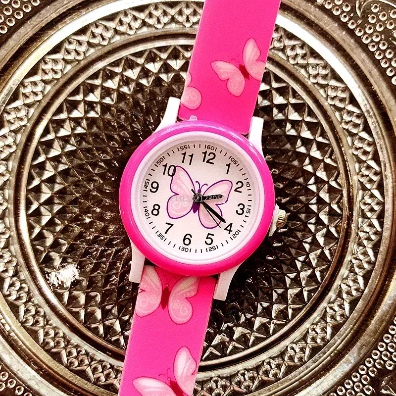 New Fashion Girls Watches Print Butterfly Cartoon For Kids Silicone Strap Quartz Watch Children's Cute Wristwatch Clock_voghion.com