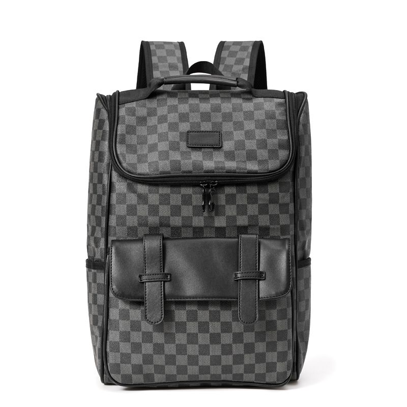 Men's trendy brand minimalist plaid university book computer backpack new model_voghion.com
