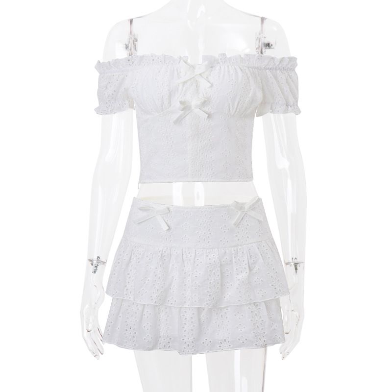 Ins Style 2024 Sommer Neues französisches süßes Puffärmel-Oberteil und Rüschenrock Zweiteiliges Set für Damen_voghion.com