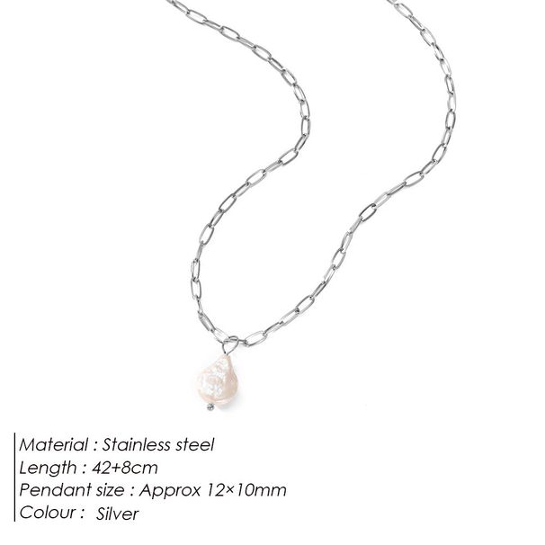 Women's Jewelry Fashion Y Shaped Stainless Steel Necklace Special Shaped Pearl Pendant Freshwater Pearl Chain Necklace_voghion.com