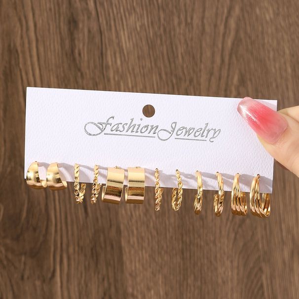 Orecchini in metallo intrecciato, set di orecchini combinati, orecchini semplici e retrò, orecchini geometrici, 6 paia_voghion.com