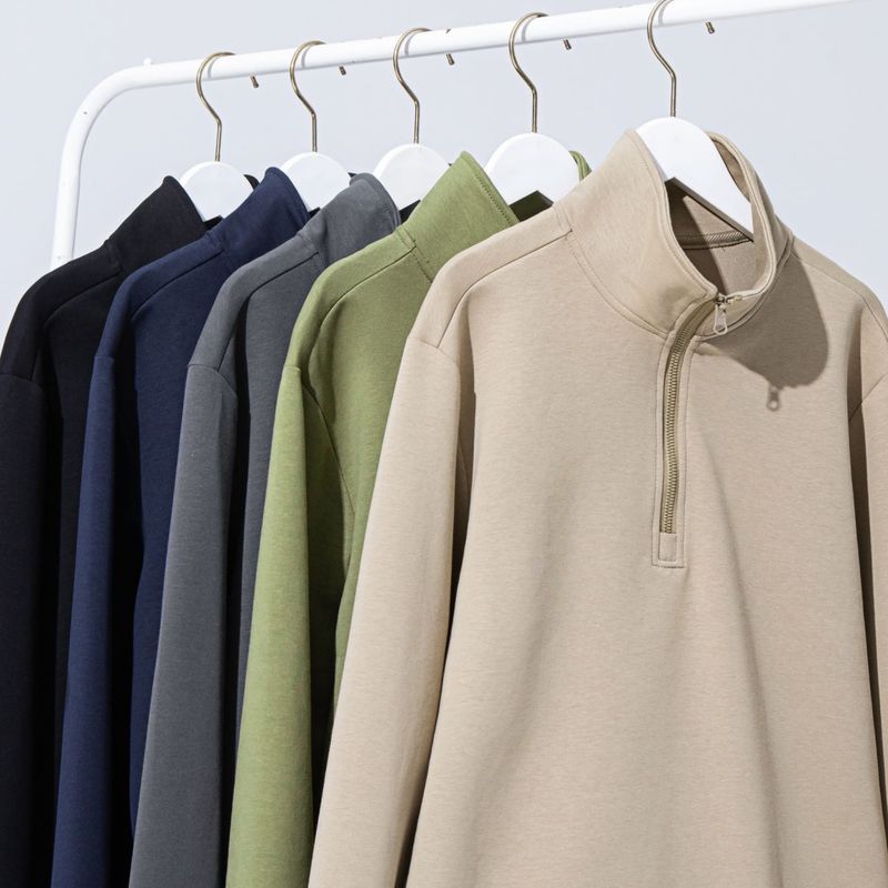 Men's Clothing Autumn New Light Board Two Open Half Zip Pullover Solid Color Sweater Public Version Top Solid Color Sweater 320 Grams_voghion.com
