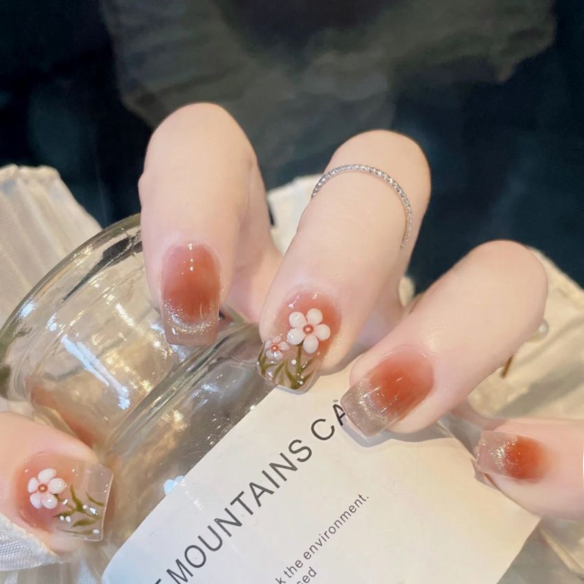 Puder Rouge Floret trägt künstliche tragbare Nägel Patch A9_voghion.com