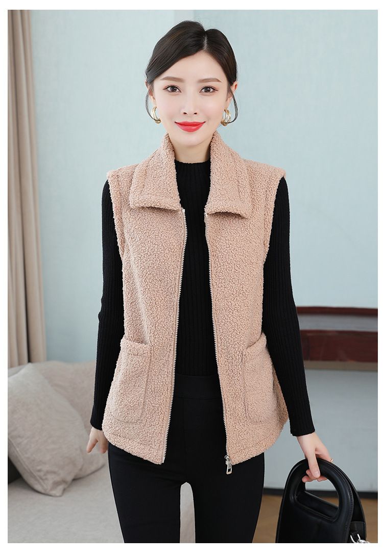 Gilet in pile da donna con collo alto, gilet imbottito invernale corto da donna, giacca in pile caldo con cerniera per taglie forti e di mezza età, capospalla casual_voghion.com