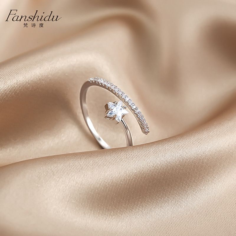 Zircon For Women, Personalized Five-Pointed Star Open Adjustable Index Finger Knuckle Ring, Minimalist Style, Niche Ins_voghion.com