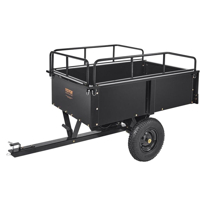 VEVOR Heavy Duty ATV Trailer Steel Dump Cart, 750-Pound 15 Cubic Feet, Garden Utility Trailer With Removable Sides For Riding Lawn Mower Tractor_voghion.com