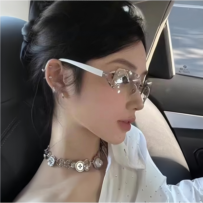 LazyZoom Western French Style Y2g Gyaru Rahmenlose Dia Damen Millennium Style Street Shot Retro Square Fashion Sonnenbrille_voghion.com