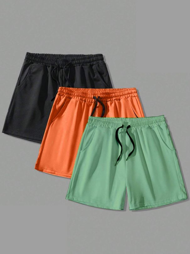 3 pánské letní ležérní kraťasy v různých barvách, vhodné pro každodenní nošení i doma, mikroelastická tkanina se stahovací šňůrkou_voghion.com