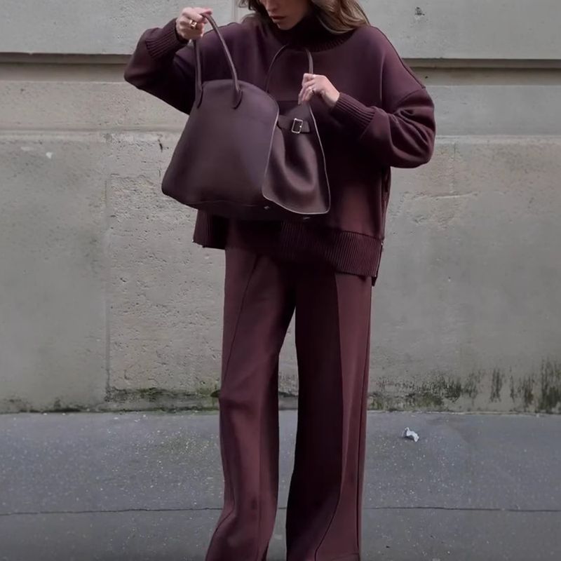 ​​Damen-Set mit Oversize-Kapuzenpullover mit Reißverschluss und Jogginghose mit Tasche – Lässiges Streetwear-Zweiteiler-Outfit​​_voghion.com
