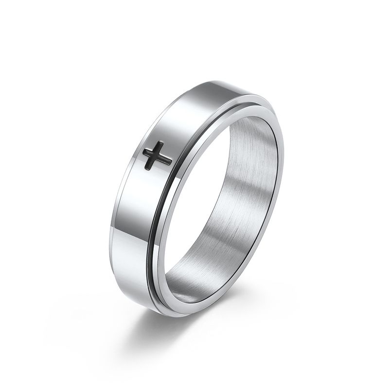 Anello da uomo in acciaio inossidabile con croce girevole, semplice, decompressione, per alleviare l'ansia, gioiello da mano in acciaio al titanio_voghion.com