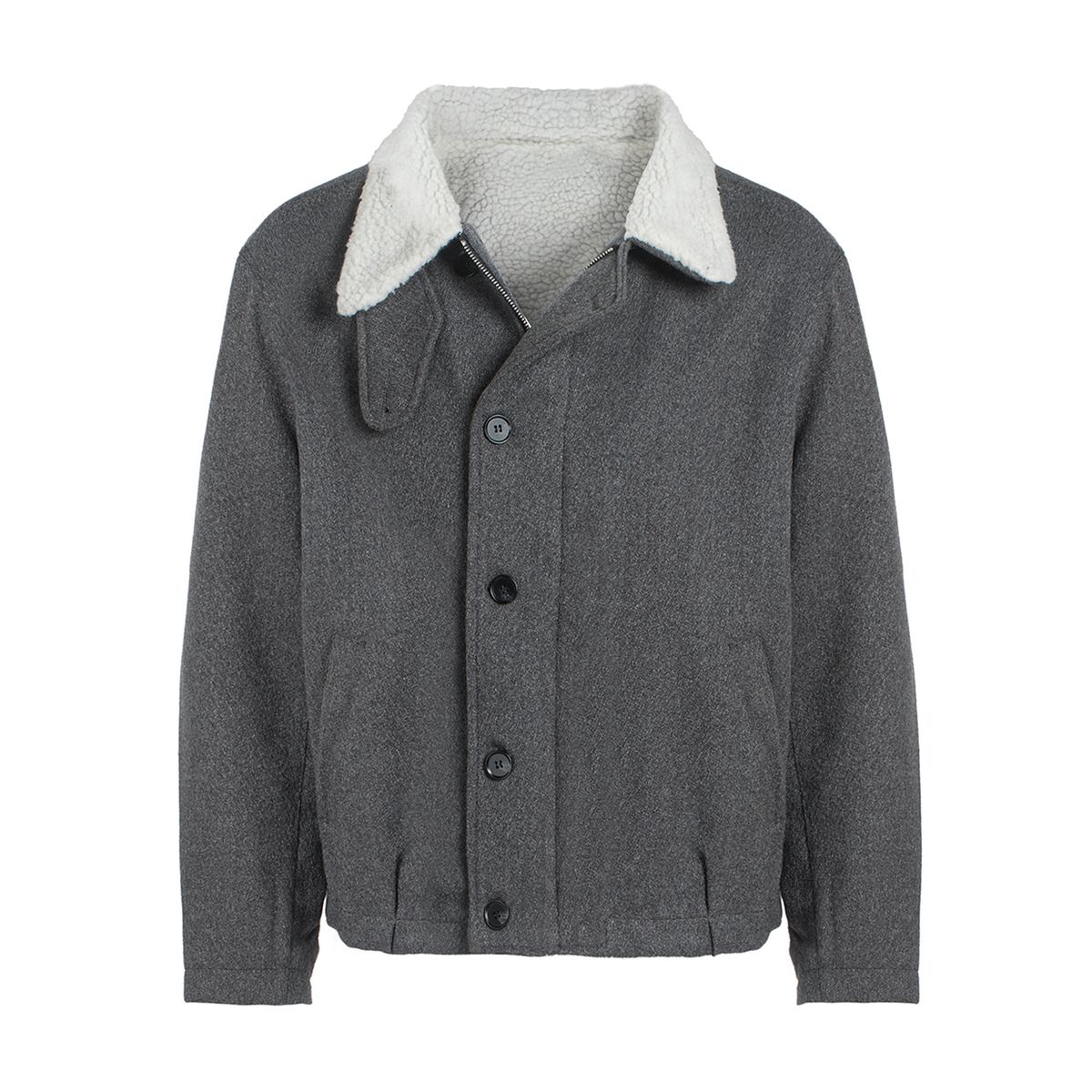 Men's Fleece-Lined Winter Jacket With Faux Shearling Collar - Lightweight Polyester Puffer Coat For Casual Wear (Grey, S-4xl)_voghion.com