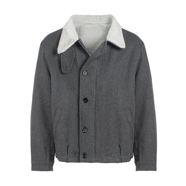 Men's Fleece-Lined Winter Jacket With Faux Shearling Collar - Lightweight Polyester Puffer Coat For Casual Wear (Grey, S-4xl)_voghion.com