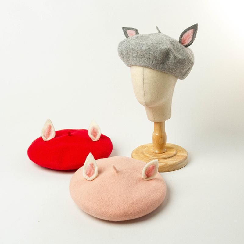 Hot Sale New Winter Women With Cute Ear Pink Beret Painter Cap Vintage Bonnet Gorras Ladies Hat Female Boina_voghion.com