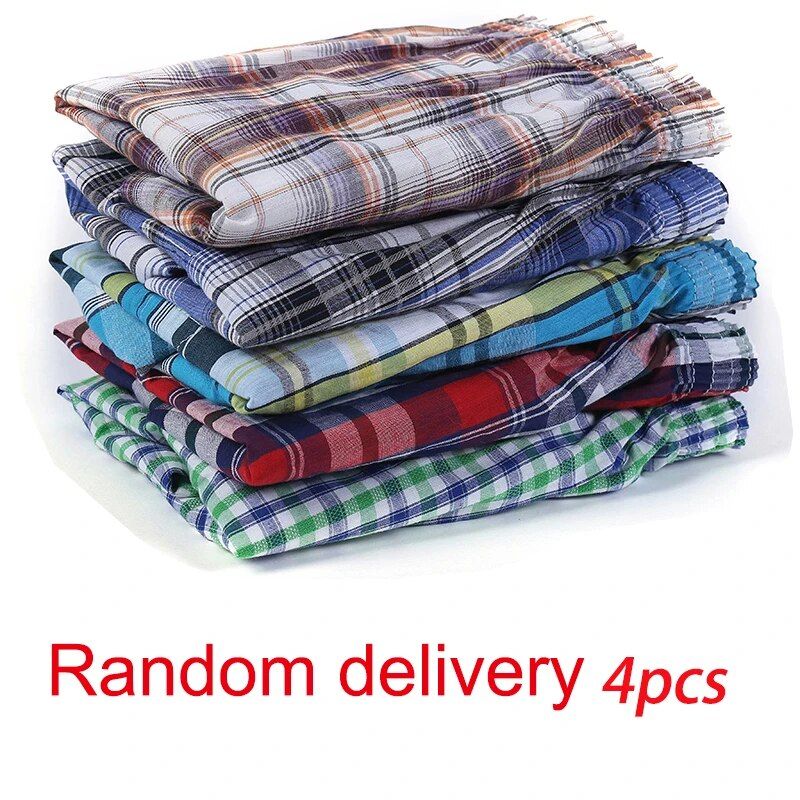 4PCS MNS 100% Baumwolle Casual Unterwäsche Arrow Pants Boxers für Männer Hochwertige Plaid Pamas Loos und Bequeme At_voghion.com
