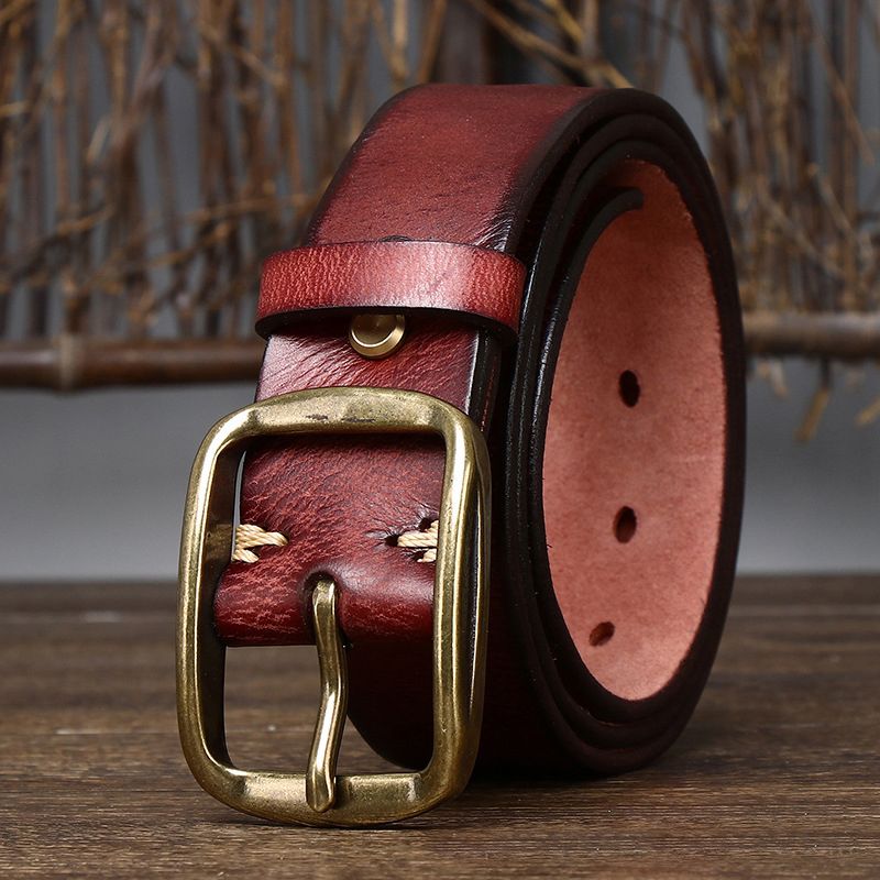 3,8 cm bieza govs ādas vara sprādzes īstas ādas ikdienas džinsu josta vīriešiem, augstas kvalitātes retro vīriešu siksna Cintos_voghion.com