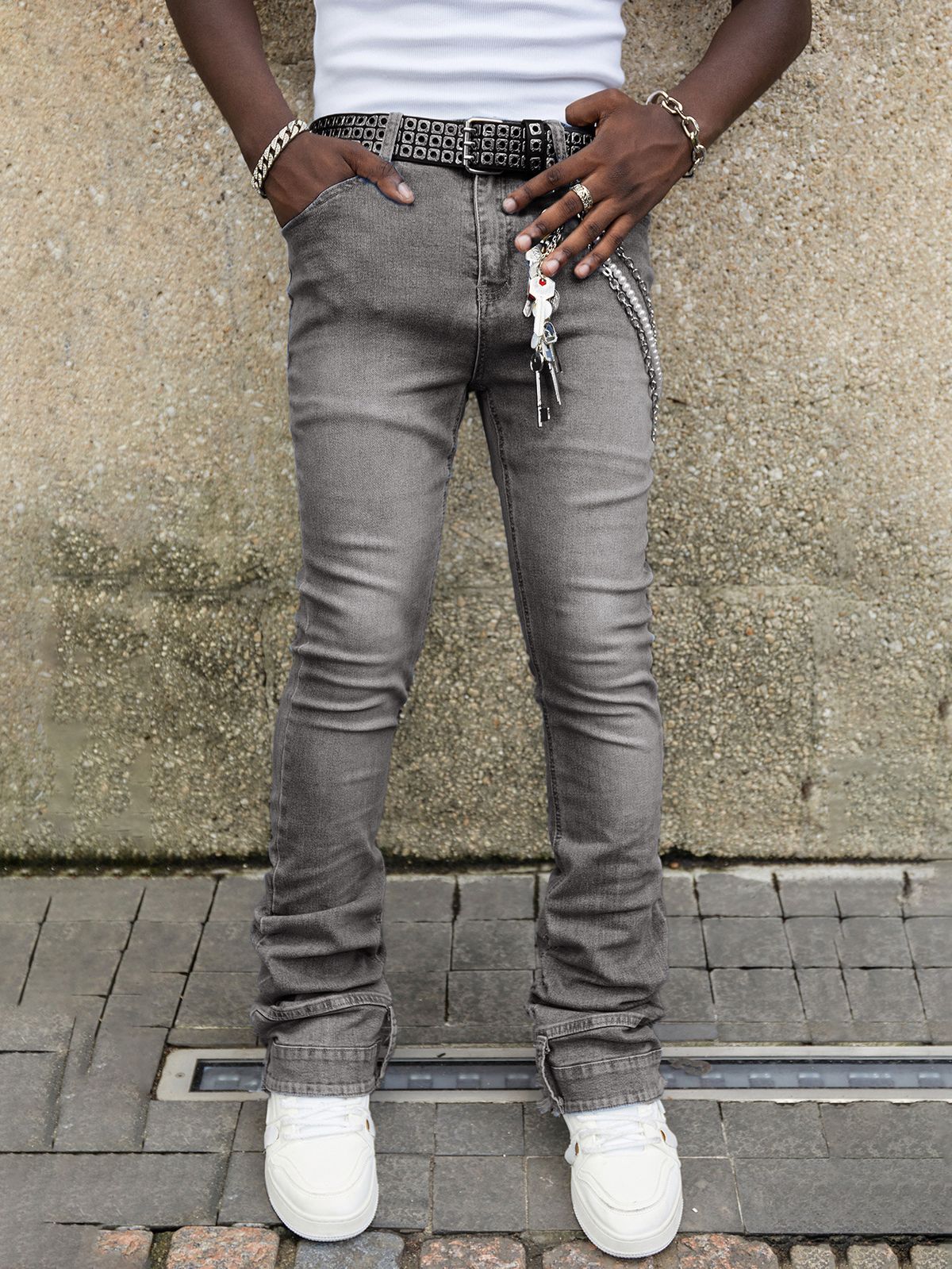 Herren Straight Fit Patch Denim Jeans – Trendy Stacked Pants für europäischen & amerikanischen Streetstyle_voghion.com