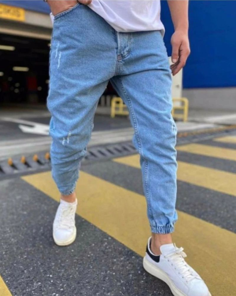 Jeans décontractés déchirés de couleur unie pour hommes_voghion.com