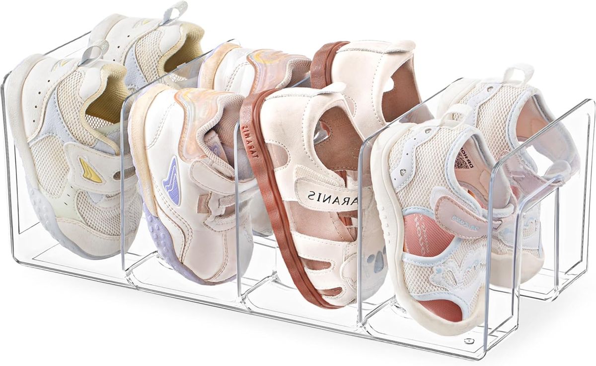 Clear Acrylic Kids Shoe Rack For Closet Organizers And Storage, Small Shoe Rack 4 Sections Toddler Baby Shoe Storage Organizer Stackable Shoe Shelf,_voghion.com