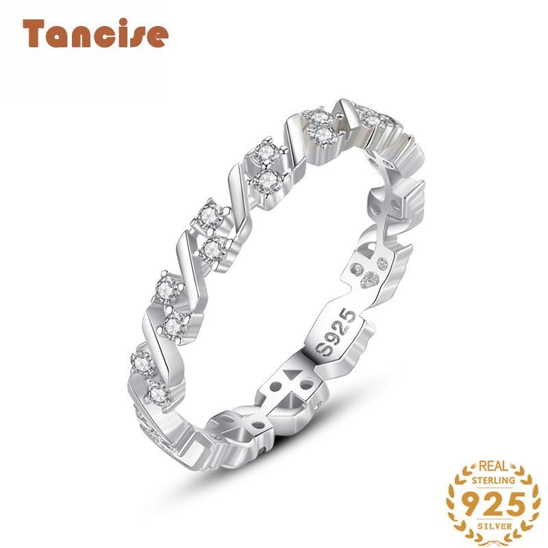 Tancise Klassisk Zirkon Silver Ring Dam Smycken Bröllopslöfte Party Present_voghion.com