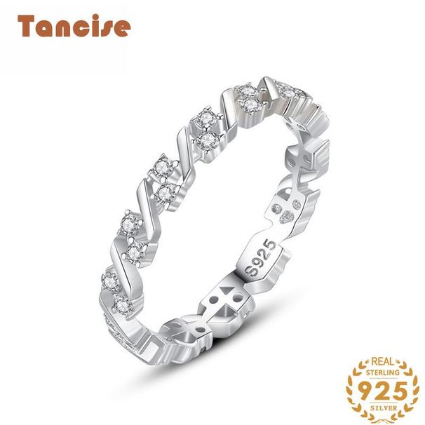 Tancise Klassisk Zirkon Silver Ring Dam Smycken Bröllopslöfte Party Present_voghion.com