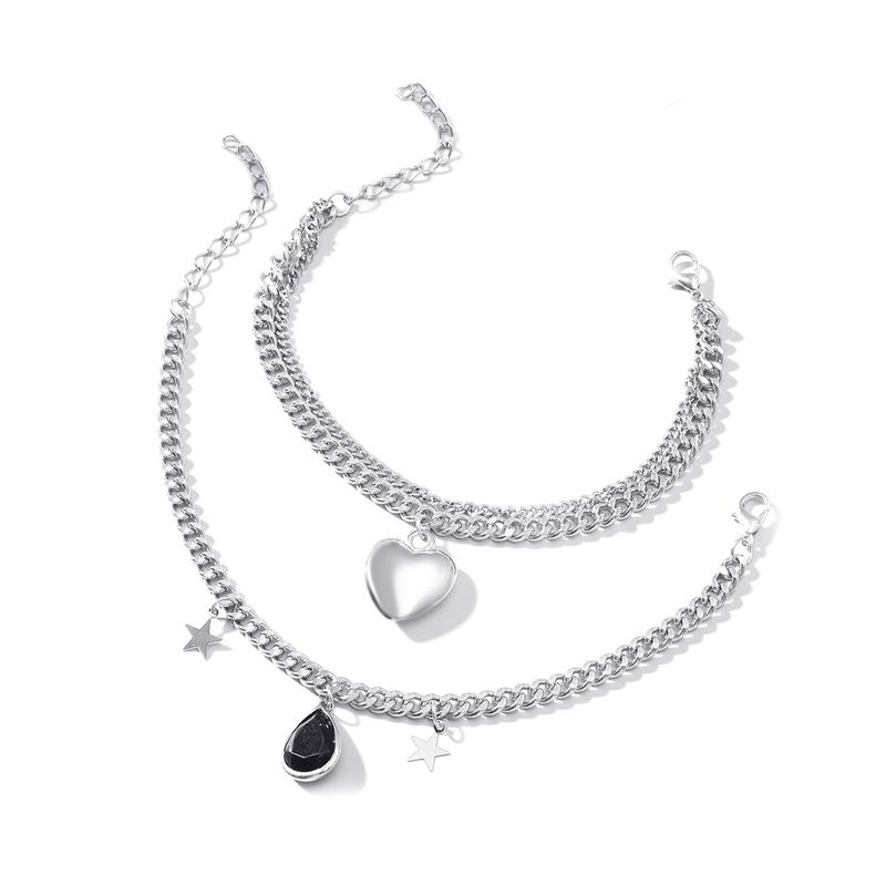 Summer Beach Set Double Layer Heart Star Chain Anklet Bohemian Jewelry_voghion.com