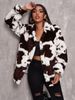 Women's fashion cow print black and white women's jacket loose rabbit fur coat_voghion.com